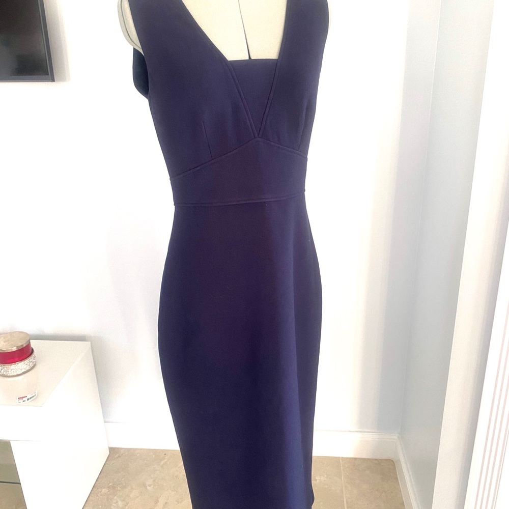 Ted Baker London Women Navy Sleeveless V-Neck Back Zip Midi Pencil Dress SZ 1